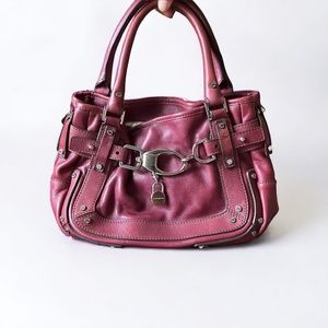 Karen Millen Purple Leather Satchel Hand Bag Shoulder Bag Big Hardware